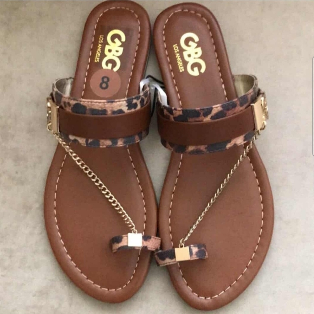GBG Los Angeles Leopard Print Brown Sandals
